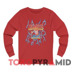 Rare Vintage 1996 Mitchell & Ness LA Lakers Lightning Tee Red Long sleeved