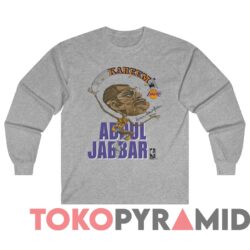 Rare Vintage 80s Los Angeles Lakers Kareem Abdul Jabbar Caricature Tee Sport grey Long sleeved