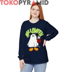 Rare Vintage 90s Disney Halloween Mickey Mouse Ghost Sweatshirt 2 Sided