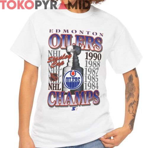 Rare Vintage 90s Edmonton Oilers Stanley Cup Champs Shirt