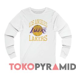 Rare Vintage 90s Los Angeles Lakers Logo Spellout Tee White Long sleeved