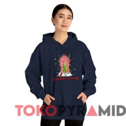 Rare Vintage Christmas Is Coming Grinch Candy Cane Throne Sweatshirt 3 Rare Vintage Christmas Is Coming Grinch Candy Cane Throne Sweater Woman Navy Hoodie