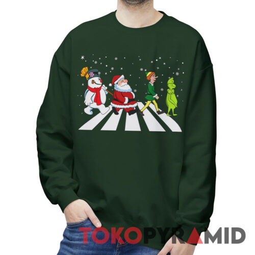 Rare Vintage Grinch Elf Santa And Snowman Road Merry Christmas Sweatshirt