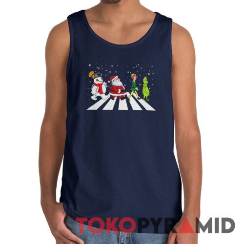 Rare Vintage Grinch Elf Santa And Snowman Road Merry Christmas Tank Top