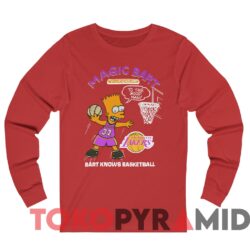 Rare Vintage Los Angeles Lakers Magic Johnson Bart Simpson Tee Red Long sleeved