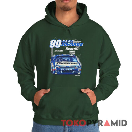 Rare Vintage Nascar Carl Edwards 99 Fastenal Blue Team Hoodie