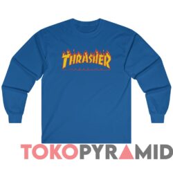 Rare Vintage Thrasher Magazine Fire Logo Tee 4 Rare Vintage Thrasher Magazine Fire Logo Tee Blue Long sleeved