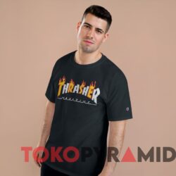 Rare Vintage Thrasher Magazine Flame Logo Tee Man Black T shirt
