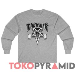 Rare Vintage Thrasher Magazine Skate Goat Logo Tee 2 Rare Vintage Thrasher Magazine Skate Goat Logo Tee Grey Long sleeved