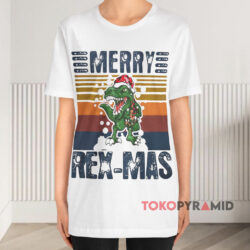 Retro Dinosaur Merry Christmas Rex mas White T shirt