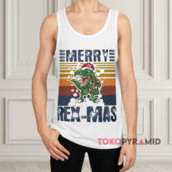 Retro Dinosaur Merry Christmas Rex-Mas Sweatshirt 2 Retro Dinosaur Merry Christmas Rex mas White Tank Top