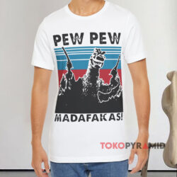 Retro T rex Pew Pew Madafakas White T shirt