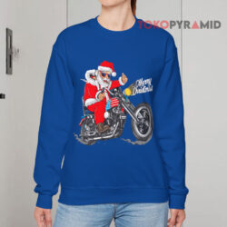 Santa Claus Christmas Usa Biker Motorcycle Motorbike Gift Blue Sweatshirt