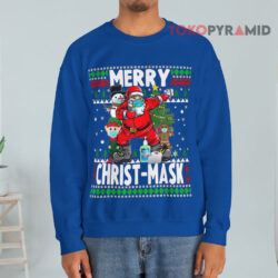 Santa Dabbing Christ mask Light Blue Sweatshirt