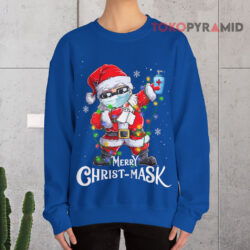 Santa Dabbing Merry Christ mask Quarantine Blue Sweatshirt