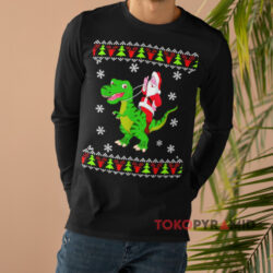 Santa Riding Dinosaur T rex Christmas Black Long sleeved