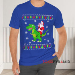 Santa Riding Dinosaur T-Rex Christmas Sweatshirt 4 Santa Riding Dinosaur T rex Christmas Blue T shirt
