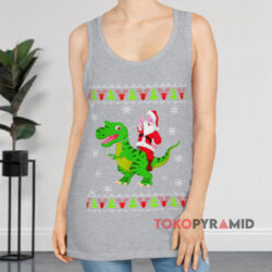 Santa Riding Dinosaur T-Rex Christmas Sweatshirt 2 Santa Riding Dinosaur T rex Christmas Grey Tank Top