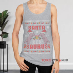 Santa Saurus Rex Christmas Ugly Sweatshirt 2 Santa Saurus Rex Christmas Ugly Grey Tank Top