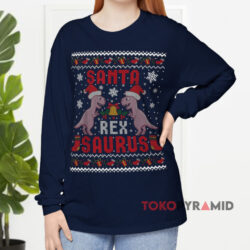 Santa Saurus Rex Christmas Ugly Navy Long sleeved