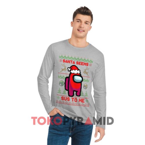 Santa Seems Sus To Me Christmas Grey Long sleeved Santa Seems Sus To Me Christmas Grey Long sleeved