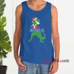 Santasaurus Rex Ugly Christmas Blue Tank Top