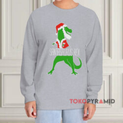 Santasaurus Rex Ugly Christmas Grey Long sleeved