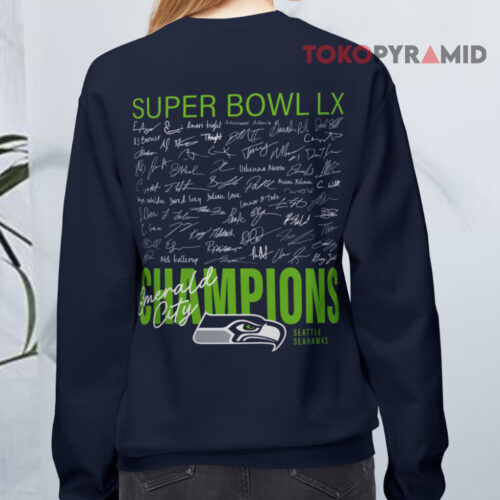 Seattle Seahawks Autograph Signing Super Bowl Lx Champions Sweatshirt Back