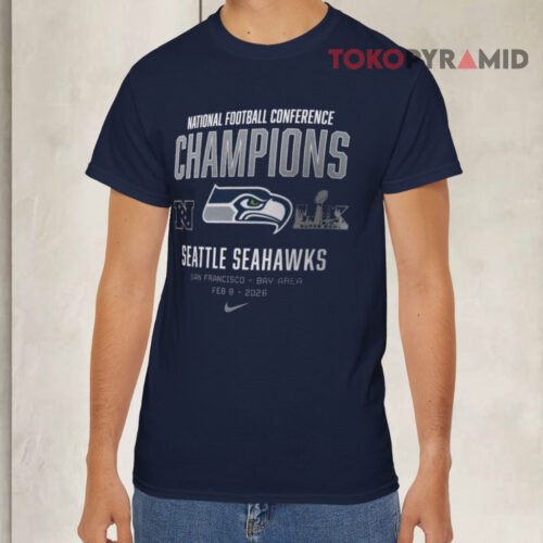 Seattle Seahawks Nike 2025 Nfc Champions Team Nation Navy T shirt