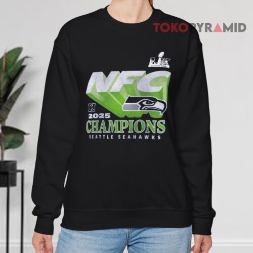 Seattle Seahawks Quick Pass 2025 Nfc Champions Black T shirt