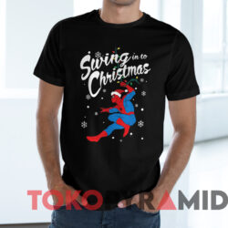 Spider man Swing In To Christmas T shirt Black T shirt