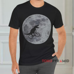 T rex Riding Bike Over Moon Hipster Black T shirt