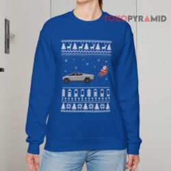 Tesla Merry Cybertruck Santa Claus Ugly Christmas Blue Sweatshirt