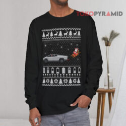 Tesla Merry Cybertruck Santa Claus Ugly Christmas Sweatshirt 4 Tesla Merry Cybertruck Santa Claus Ugly Christmas Long sleeved