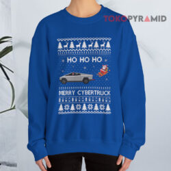 Tesla Santa Claus HO HO HO Merry Cybertruck Is Disrupting The Holiday Ugly Christmas Sweatshirt 1 Tesla Santa Claus Ho Ho Ho Merry Cybertruck Is Disrupting The Holiday Ugly Christmas Blue Sweatshirt