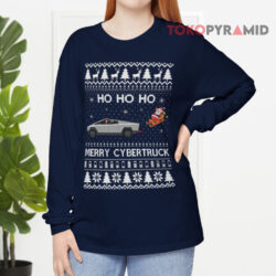 Tesla Santa Claus HO HO HO Merry Cybertruck Is Disrupting The Holiday Ugly Christmas Sweatshirt 4 Tesla Santa Claus Ho Ho Ho Merry Cybertruck Is Disrupting The Holiday Ugly Christmas Long sleeved