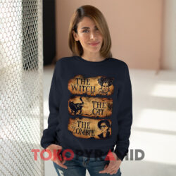 The Witch The Cat The Zombie Navy Sweatshirt