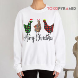 Three Chicken Merry Christmas White Sweatshirt