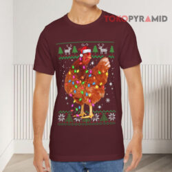 Ugly Christmas Chicken Santa Hat Lights T shirt