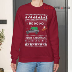 Ugly Christmas Tes-la HO HO HO Merry Cybertruck Is Disrupting The Holiday Sweatshirt 4 Ugly Christmas Tes la Ho Ho Ho Merry Cybertruck Is Disrupting The Holiday Red Sweatshirt