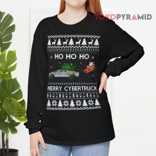 Ugly Christmas Tesla Ho Ho Ho Merry Cybertruck Is Disrupting The Holiday Long sleeved Ugly Christmas Tesla Ho Ho Ho Merry Cybertruck Is Disrupting The Holiday Long sleeved
