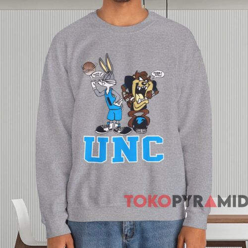 Unc Tar Heels Bugs Bunny And Taz Shirt Grey Sweatshirt