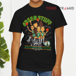 Vintage 1980s Boston Celtics Green Stuff Caricature Black T shirt