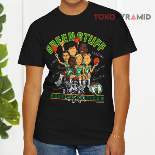 Vintage 1980s Boston Celtics Green Stuff Caricature Black T shirt