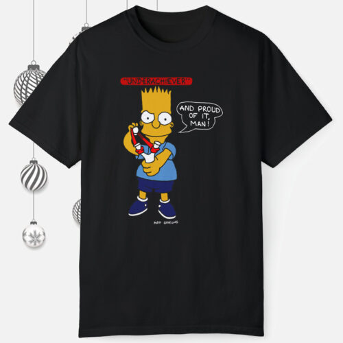 Vintage 1990 Bart Simpson Underachiever And Proud Of It Man T-shirt Black T shirt Vintage 1990 Bart Simpson Underachiever And Proud Of It Man T-shirt Black T shirt