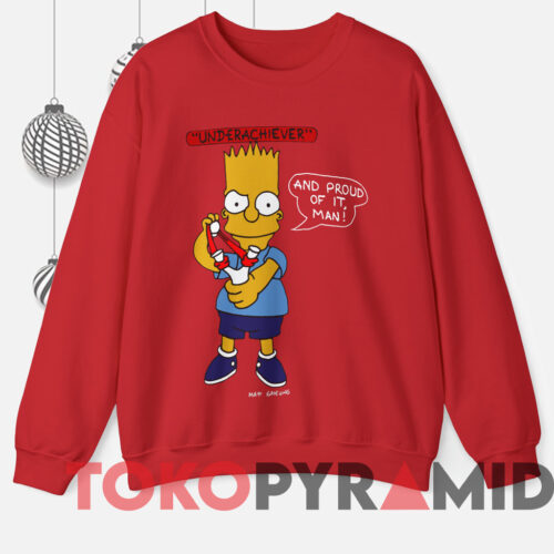 Vintage 1990 Bart Simpson Underachiever And Proud Of It Man T shirt Red Sweatshirt Vintage 1990 Bart Simpson Underachiever And Proud Of It Man T shirt Red Sweatshirt