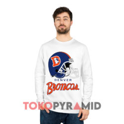 Vintage 1990 Denver Broncos Helmet Logo 7 Print White Long sleeved