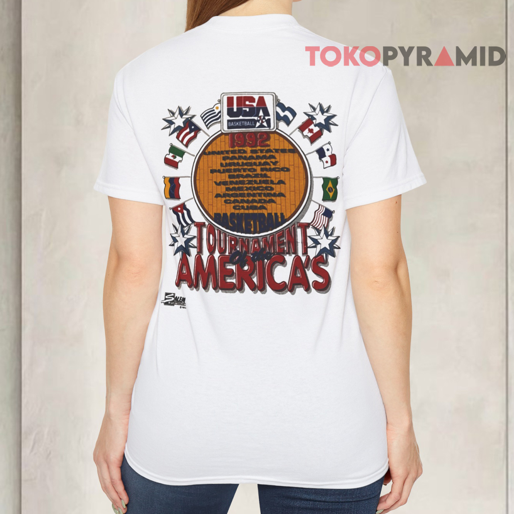 Vintage 1992 Salem USA Olympic Dream Team Caricature Basketball T shirt Back Vintage 1992 Salem USA Olympic Dream Team Caricature Basketball T shirt Back