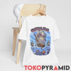 Vintage 1993 Grateful Dead Ship Of Fools Double Sided White Shirt Hanging On Chair