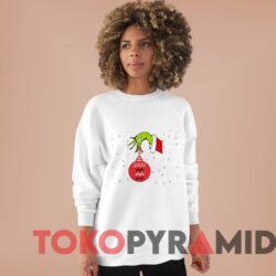 Vintage 2020 Stink Stank Stunk The Grinch Hand Holding Ornament Sweater Woman White Sweater